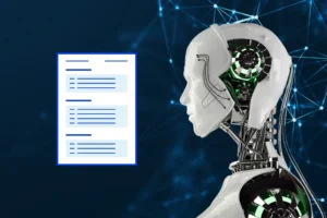 Ilustración de un robot analizando texto para un detector de IA.